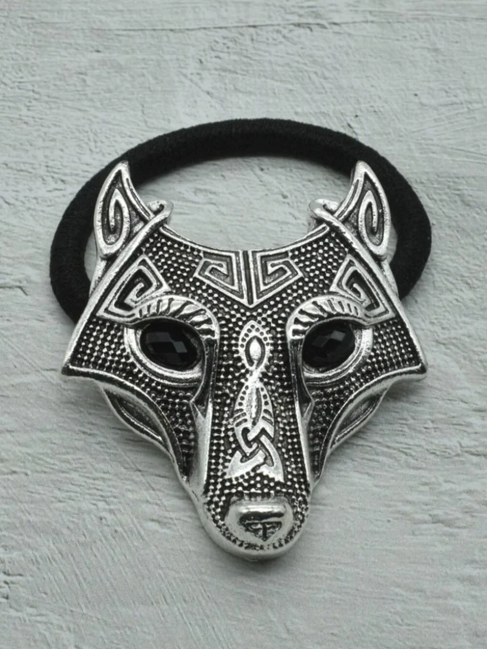 Wolf Hair Tie Ponytail Holder Celtic Nordic Silver Tone Hair Accessory